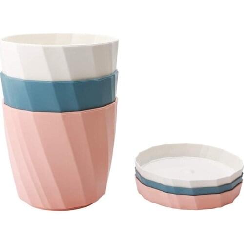 3 Pcs Colorful Plastic Flower Pots, Plant Holder Nordic Style Garden Pots Plant Containers with Base Bracket for Flowers