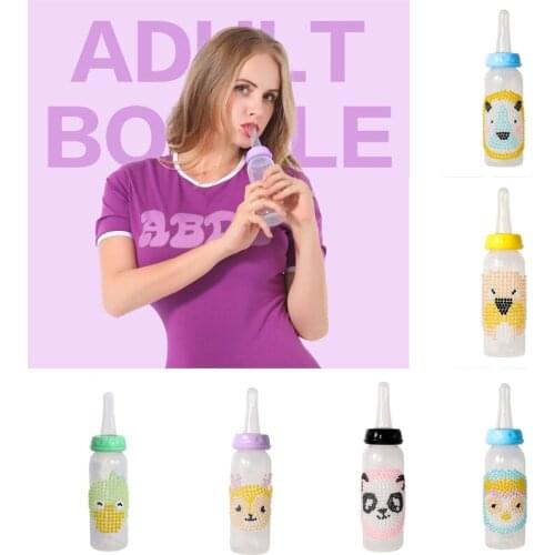 Ddlg bottle Pacifier stick drill cartoon animal cute 600ml abdl adult baby Free Creative Frosted Water Bottle nipple pp material