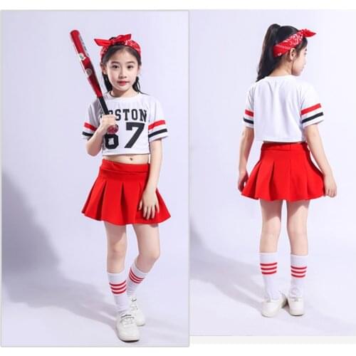 Children stage dance girl Hip Hop Costume Short-sleeve T-shirt red skirt jazz Costume cheerleader dress wear sock kid