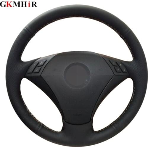 DIY Hand-stitched Black Artificial Leather Car Steering Wheel Cover For BMW E60 523 523li 525 520li 530 535 545i