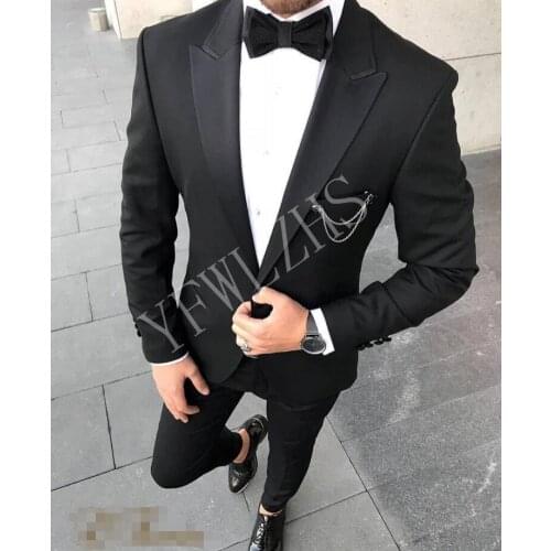 Handsome Groomsmen Peak Lapel Groom Tuxedos Mens Wedding Dress Man Jacket Blazer Prom Dinner (Jacket+Pants+Tie) A052