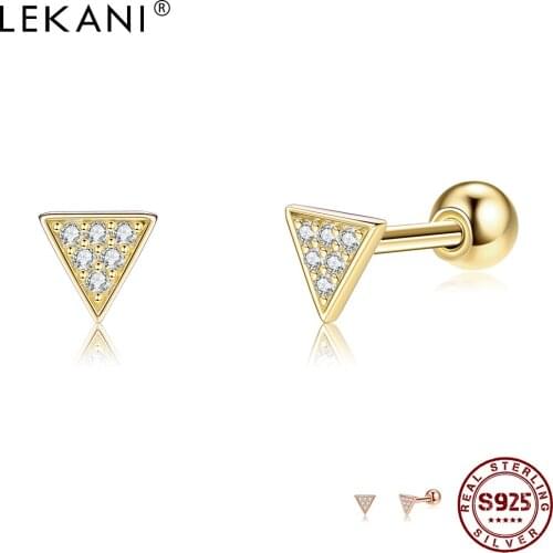 LEKANI Trilateral Shape Stud Earring For Women S925 Sterling Silver Simple Style Earrings 3 Color Choose Inlay Zirconia Jewelry