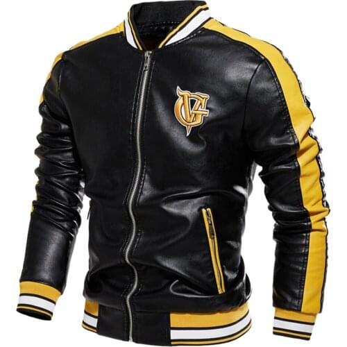 2020 mens jacket casual letter embroidery leather jacket streetwear fashion tops multi-fabric design with leather bomber autumn