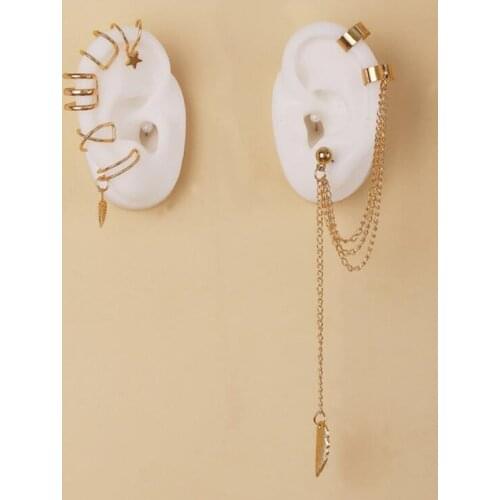 Simple Gold Silver Color Star Leaf Cross Ear Cuffs for Women Girls Fake Piercing Earrings Set Ear Cartilage Clips Earcuffs Set