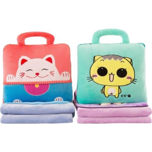 2017 New Cartoon 2 in 1 Cushion Blanket Sofa Office Nap Pillows Cute Animal Cat Monkey Cushions Multifunction Blanket For Kids