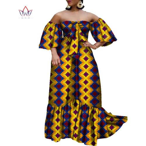 New BintaRealWax African Clothes for Women Off Shoulder Dresses African Clothing Print Wax Wedding Party Casual Date WY8921