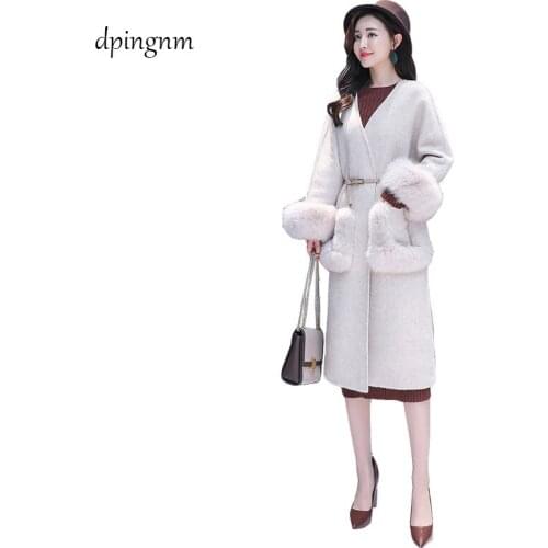 New Fashion Loose Winter Green Wool Coat Women Long Wool Coat Female Wool & Blends Trench Thick Wide-waisted wool coat D2463