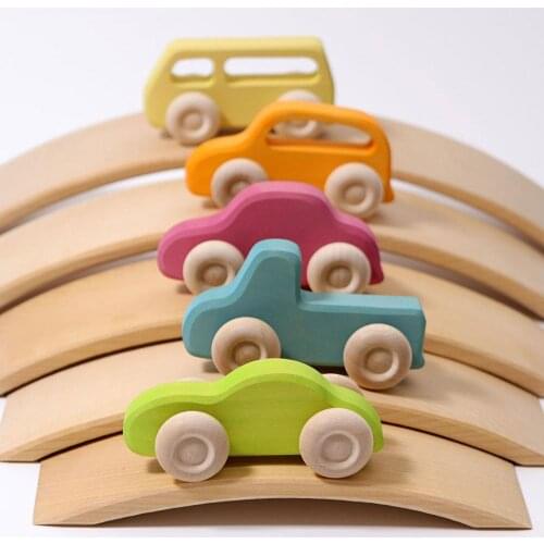 New Arrival Rainbow Car Curved Rainbow Bridge Wooden Toys For Kids Building Blocks Stack High Child Educational ToysDropshipping