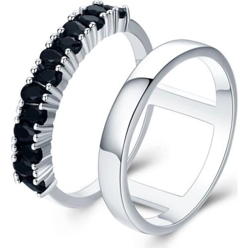 UFOORO sterling silver wedding ring Finger Beautiful Jewelry cross Romantic shiny BLACK zircon Ring For girl gift G034