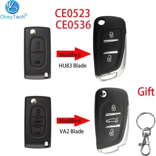 OkeyTech 2/3 Buttons Modified Flip Key Shell For Peugeot 207 306 407 408 Remote Key Shell Case For Citroen C2 C4 HU83/VA2 Blade
