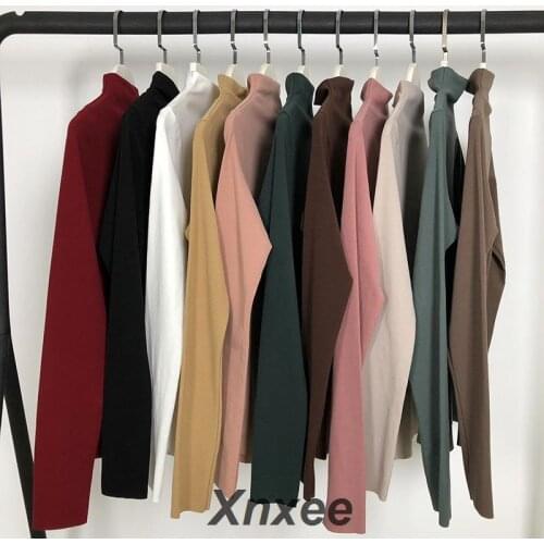 Autumn Fashion Women solid Basic T-shirt Long Sleeves Turtle Neck Solid T shirt for Women Casual Tee Top Female Shirt Xnxee