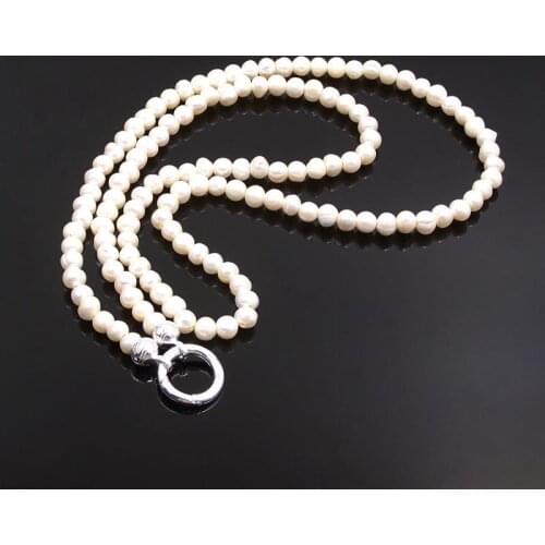 925 Sterling Silver Circle Clasp Freshwater Pearls Beads Necklace Fit Pendants Charms, Most Fashion Glam Jewelry for Women Men
