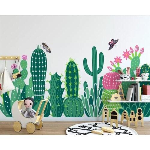 Beibehang Custom wallpaper Nordic minimalist hand-painted American garden cactus childrens room background wall 3d wallpaper