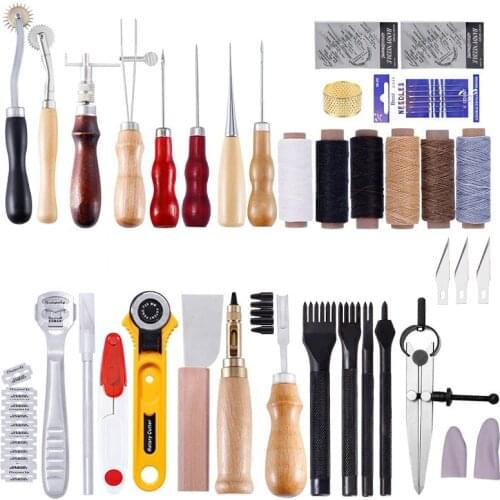 Nonvor Professional Leather Craft Tools Kit Hand Sewing Stitching Punch Carving Set Saddle DIY Leathercraft Tool Accessories
