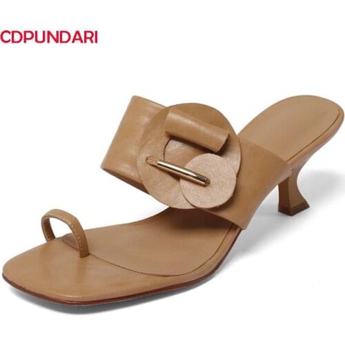 Clip toe Genuine Leather High Heels Sandals Women Summer Sneakers Ladies Casual Shoes Sandales Femmes 2021 Sandalias Mujer