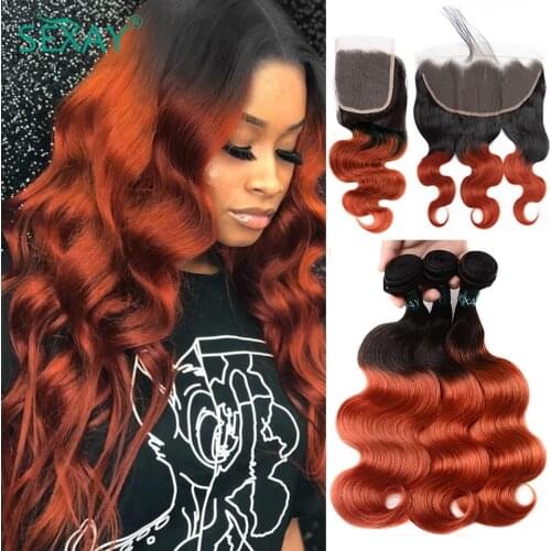 Sexay Ombre Body Wave Hair Bundles With Lace Closure 350 Orange Golden Blonde Remy Brazilian Body Wave Human Hair With Closure
