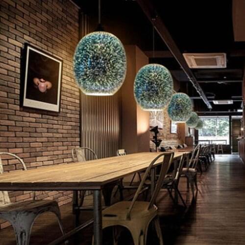 3D Fireworks Glass Pendant Lights Sparkling LED Hanging Glass Ball Firework Lampshade Pendant Lamp for Loft Restaurant Bar Hotel