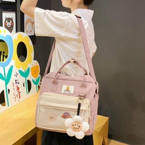 Cute Bear Shoulder Bag Women Fashion Handbag for Teenagers Girl Sweet Flower Pendant Clear School Bags Student Bagpack Rucksack