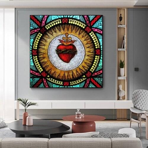 Sacred Heart Stained Glass Wall Art Canvas Decorative Painting Wall Poster and Print Wall Art Picture for Living Room Home Decor