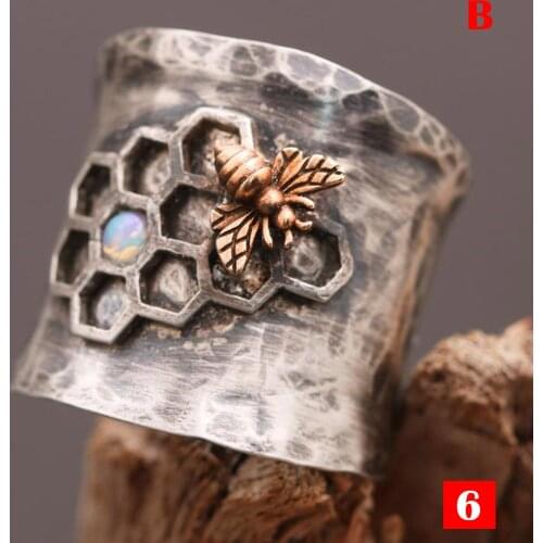 Vintage Carved Golden Ring Round Tube Ring with Dragonfly/Bee/Bird Pattern Retro Style Jewelry Gift for Women Men LXH