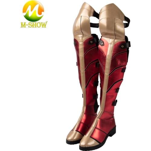 WW84 Costume Shoes Wonder Girl Cosplay Boots Diana Prince Red Boots for Adult Women Halloween Fancy Shoes Any Size