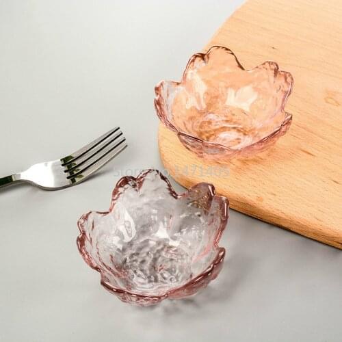 Japanese Sakura Small Plate Transparent Pink Purple Glass Seasoning Plate Hammered Five-petal Plate Rose Bowl Tableware