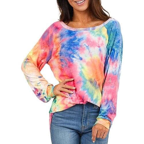 Liva girl Womens Clothing women sweatshirts O-neck Tie-Dyed Printing Long Sleeves sweatshirt for girls women sweatshirts