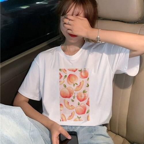 Women Summer Vintage Tops 2021 New Fashion Casual Short Sleeve Kawaii Cartoon fruit cute print Korean Style tee shirt femme
