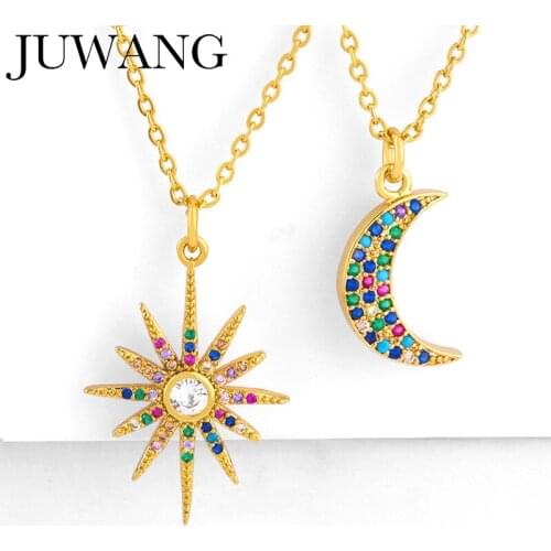 2019 New Zircon Pendants Moon Necklace 24K Gold Rainbow Jewelery For Women Girls Long Necklaces Christmas Gift