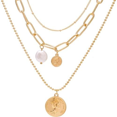 ZOVOLI Peal Golden Portrait Coin Pendant Chain Necklace Layered Necklaces For Women 2020 Fashion Jewelry New Year Gifts