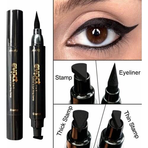 1PC 2-in-1 Waterproof Seal Black Double Head Waterproof Stamp Eyeliner Pen Tattoo Stamping Eye Liner Pencil Makeup Tool
