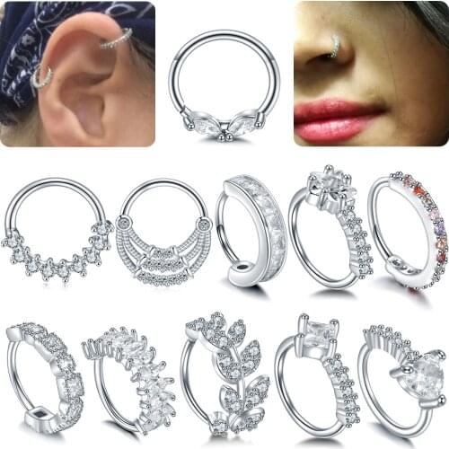 1PC 20G Copper Gem Nose Ring Septum Piercing Nariz Daith Oreja Cartilage Tragus Earrings Hoop Helix Piercings Body Jewelry