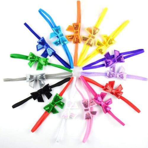 100 pcs/lot , Baby Sequin Bow Headband , Skinny Stretchy Elastic Headband