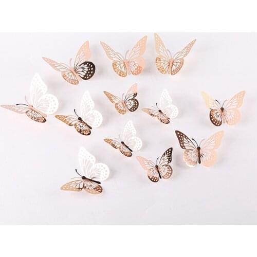 12pcs/Lot Butterfly Wall Sticker 3D Hollow Out DIY TV Background Living Room Christmas Wall Bedroom Bathroom Home Decoration