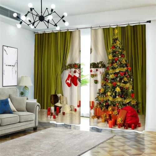 3D Christmas tree Stereoscopic Printing Curtain Luxury Curtains For Bedroom Classic 3D Curtains Window Bedroom Curtains Decor