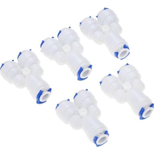 5Pcs 1/4" 6.35mm OD RO Water Hose Tube Plastic Coupling Connector Reverse Osmosis System Y Fitting Quick Coupling Equal 3 Way