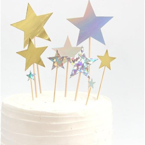 7pcs/set Bling Star Cupcake Toppers Birthday Cake Topper Decorating Picks Kids Wedding Party Decorations Baby Shower Favors