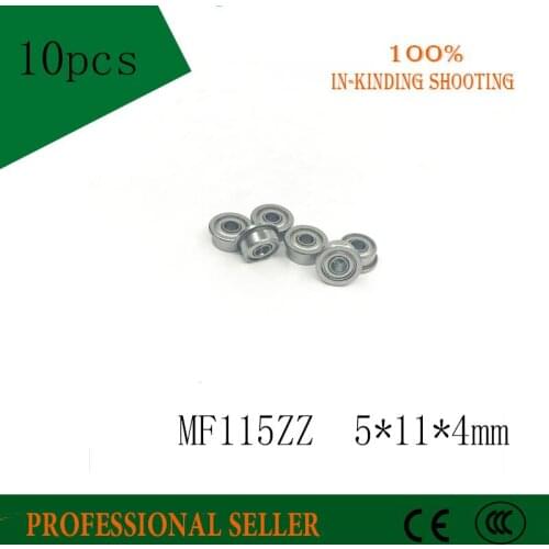 Free shipping MF115ZZ ABEC-1 (10PCS) 5x11x4mm Flanged Ball Bearings
