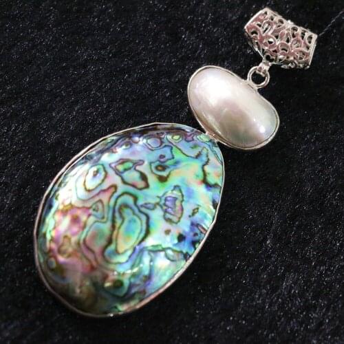 Fashion natural abalone pearl large big oval pendant charms fit chain necklace making jewelry B1142