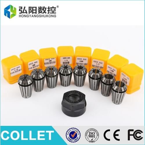 Collet chuck 8 pcs of ER20 from 3.175mm to 12.7mm for cnc router machine spindle collect nuts