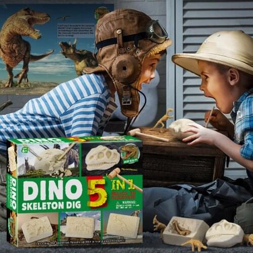 Childrens dig discovery Educational Pirate Treasure/Dinosaur Skeleton/Atlantis digging Toys for Over 6 Years Old 5-In-1 Set