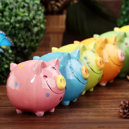 Porcelain Smile Pig Piggy Bank Childrens Money Penny Box Saving Pot Table Decoration Ornaments Ceramic Crafts Birthday Gifts