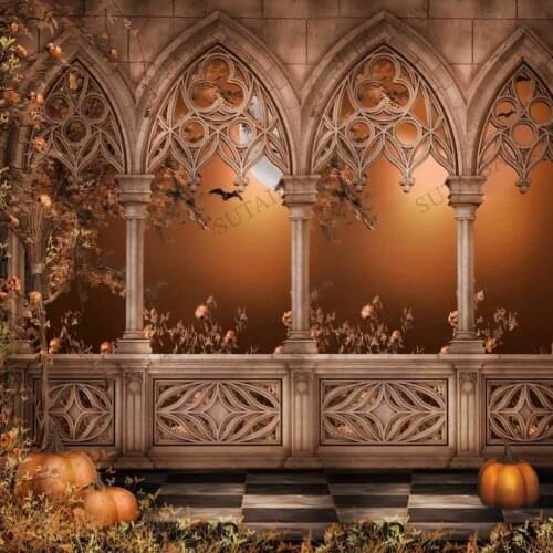 Pumpkin Lantern Marble Arch Photography Backdrop Halloween Night Theme Custom Wedding Children Birthday Party Photo Background
