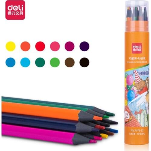 Deli 7073-12 color Professional Oil Colored Pencil hexagonal leather head Colour Pencil School Draw Sketch Art Supplies