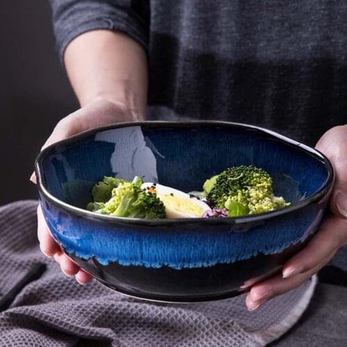 Creative kiln into ceramic shaped bowl, large bowl, fruit bowl, dessert bowl, vegetable salad bowl, soup bowl, noodle bowl, rice