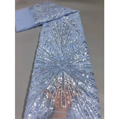 Sequins Lace Fabric Bridal Blue French African Nigerian Latest Design High Quality 2021 Nigerian Tulle Fabrics