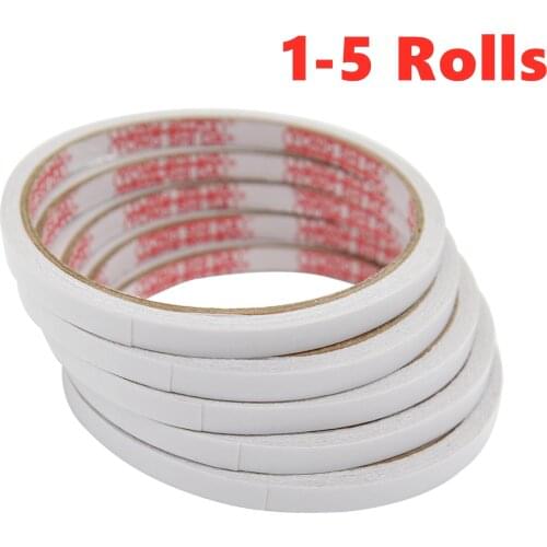 1/5 Rolls White Double Sided Tape 8M Length 0.8cm Width Strong Adhesive Tapes Students Stationary Office Home DIY Craft Supplies