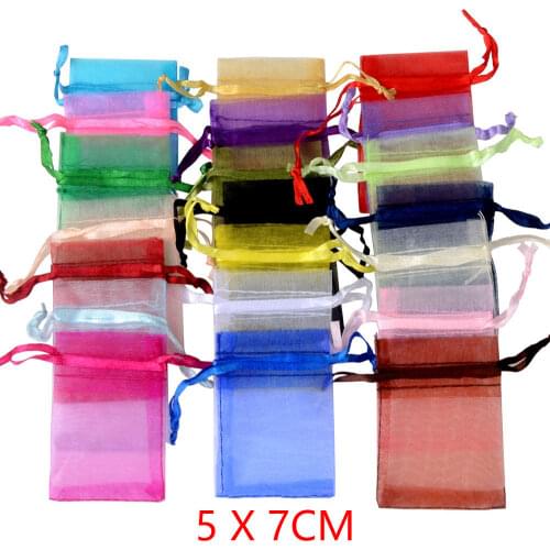100pcs/lot 5x7cm Jewelry Packaging Organza Bags 24 Colors For Selection Fit Wedding Gift Candy Small Pouch Wholesale