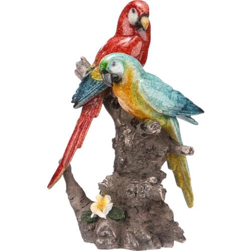 Fashion Couple Parrot Sculpture Handmade Resin Macaw Statue Pet Bird Ornament Gift Craft for Home Decor Art Collection Model
