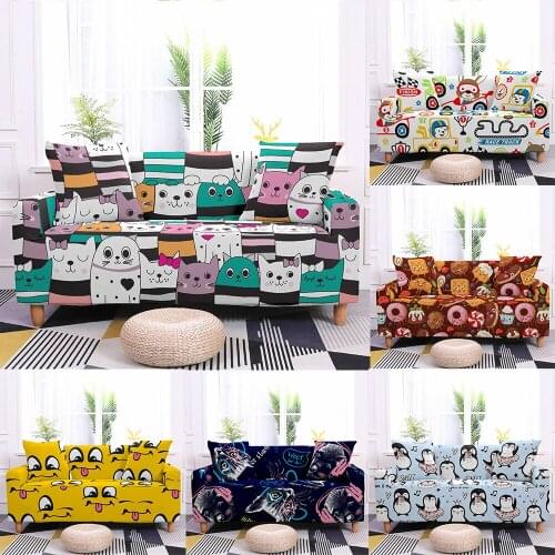 Cartoon 3D Digital Slipcovers Elastic Sofa Cover for Living Room Corner Couch Cover Furniture Protector Sofa Towel 1/2/3/4-Seat